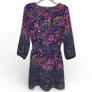 Women’s Lucky Brand Vibrant Floral Long Sleeve Dress cinched waist small